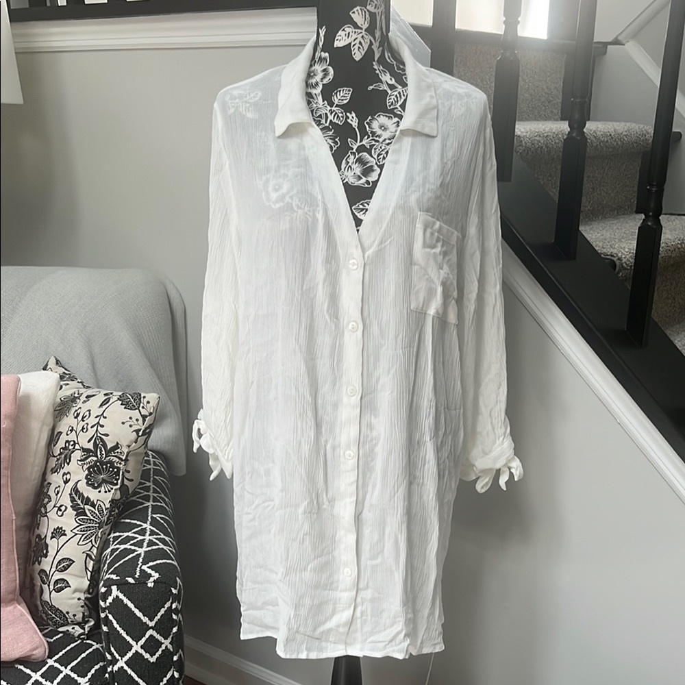 NWT Cupshe White Button-down Bathing Suit Coverup-Large